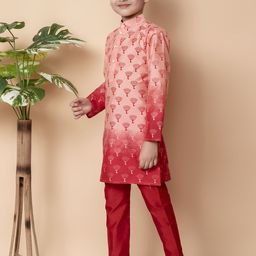 BAESD Boys Ethnic Motifs Printed Regular Dupion Silk Kurta with Pyjamas image 5