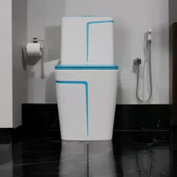 d o t C/T03 Premium Quality White commode with SKY Blue Finishing Line and Round Flush Button Western Commode image 3