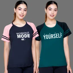 Pack of 2 Women Printed Round Neck Polyester Multicolor T-Shirt-image-98