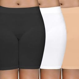 Pack of 3 Solid Women Black, White, Beige Cycling Shorts-5