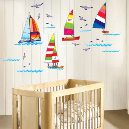 print mantras Pvc Wall Stickers Beautifuls Boats In Sea And Birds-picture-16