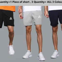 adrenex Pack of 3 Solid Men Black, Blue, Grey Basic Shorts-picture-35