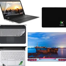 SDM 5in1 Combo of Premium Quality, HD, UV Printed, Protected, Bubble Free, Scratchproof, Washable, Easy to Install Laptop Skin/Sticker/Vinyl/Cover for 15.6 inches on 3M Vinyl with Screen Guard and Key Protector, pelmrest skin, gaming mouse-pad (natural images for brain relaxation at working time) Combo Set 004 Combo Set-image-0