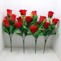 TFH Artificial Flower Bunch For Home Balcony Garden Decoration Pack Of-4 Multicolor Rose Artificial Flower-25