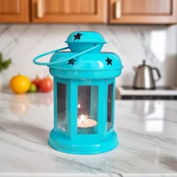 Decorative Hanging Tealight Candle Holder Indoor outdoor Home Decoration for Gifts Blue Iron Table Lantern-image-43