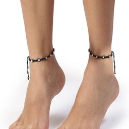 NVR Women Set of 2 brass-plated silver beaded anklets-image-7