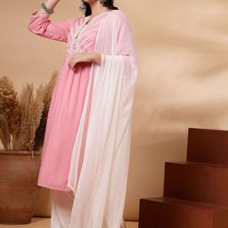 Nayam By Lakshita Geometric Yoke Design Sequinned A-Line Kurta with Palazzos & Dupatta image 4
