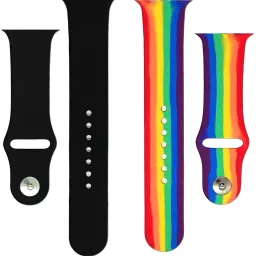 BLACK LOVIES Watch Strap Compatible with Apple Watch Straps 42mm 44mm, Soft Silicone Belt Sport Wristbands Smart Watch Band for iWatch Series SE 6/5/4/3/2/1 (PACK OF 2) Smart Watch Strap (BLACK- RAINBOW) Smart Watch Strap-image-63