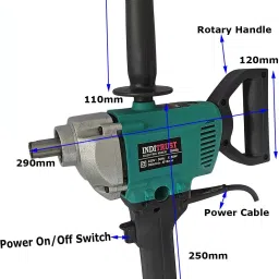 inditrust New 6 MONTHS WARRANTY 1250w Electric Paint Mixer With 2 Type set Rod for Putty Paste Feed Cement Mixer Blender Multipurpose Stirring Machine Rotary Tool image 2