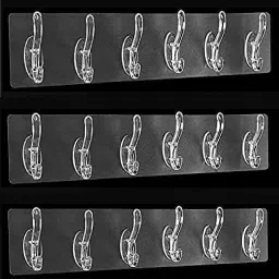 6in1 Adhesive Sticker 18 Hook Heavy Duty Sticky Hooks for Hanging(PACK OF 3) Hook Rail 18-19