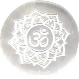 Selenite Charging Plate Engraved Symbol for Reiki Healing and Fengshui (om) Decorative Showpiece - 8 cm-image-40