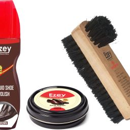 Ezey Wax Shoe Polish (Natural)+Liquid Shoe Polish (Brown)+Twin Shoe Brush Shoe Care Kit-image-14