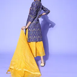 KAVINDI Floral Printed Regular Gotta Patti Kurta with Skirt & Dupatta image 5