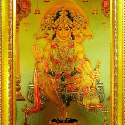 Prabhu Panchmukhi Hanuma Ji, Golden Frame with Golden Photo, Water resistance. 12 inch Moulding-image-1