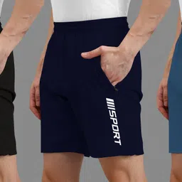 avolt Pack of 3 Solid Men Black, Blue, Light Blue Casual Shorts-picture-1