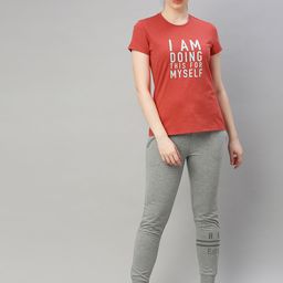 HRX by Hrithik Roshan Women Orange Printed Bio-Wash Yoga Pure Cotton T-shirt-image-43
