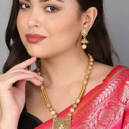 Adwitiya Collection Gold-Plated Stone-Studded & Beaded Jewellery Set-picture-25