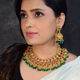 GRIIHAM Gold-Plated CZ-Studded & Beaded Necklace & Earrings-image-26