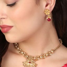 Adwitiya Collection Gold-Plated Stone Studded & Beaded Jewellery Set-image-41
