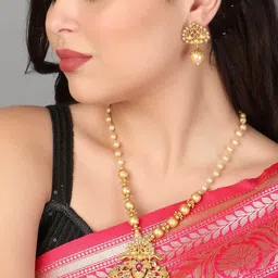 Adwitiya Collection 24CT Gold-Plated Pearl-Beaded Jewellery Set-image-55