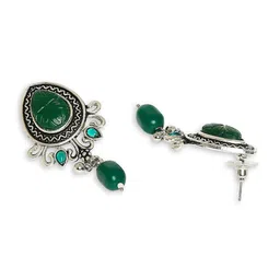 OOMPH Oxidised Jaipur Stone Studded Choker Necklace With Drop Earrings Set image 4