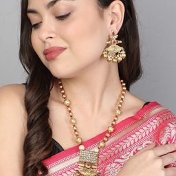 Adwitiya Collection Gold-Plated Stone-Studded & Beaded Jewellery Set-image-22