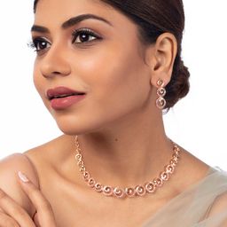 justpeachy Rose Gold-Plated & Red AD Studded Jewellery Set-image-8