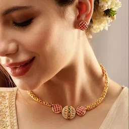 Rubans Gold-Plated American Diamond-Studded Jewellery Set-36