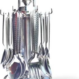 Steel Hammer Design Cutlery Set -6 Spoons, Forks, Dessert Spoons, and 1 Stand Stainless Steel Cutlery Set-16