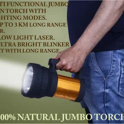 shoptric 200w ultra bright multi function 3 km long range blinker LED jumbo kisan torch 15 hrs Torch Emergency Light image 2