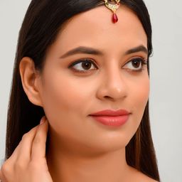 Silvermerc Designs Red & Green Gold-Plated Stone-Studded & Pearl Beaded Borla Maang Tikka image 1