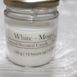 Scented Glass Candle Jar with lid for Home Decor - White Mogra Candle-image-93