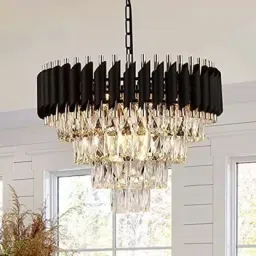 crystal Black Gold polish metal 500mm hanging ceiling (Black, Gold) Chandelier Ceiling Lamp-image-50