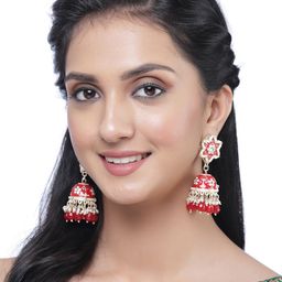 ZENEME Gold-Plated Dome Shaped Jhumkas Earrings image 3