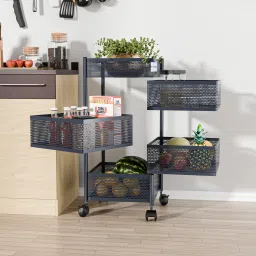 4+1 Layer Kitchen Storage Rack with Wheels | Square Shape - Dark Grey Iron Kitchen Trolley-image-48