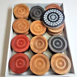 Wooden carrom coins set with striker and powder Carrom Pawns-17