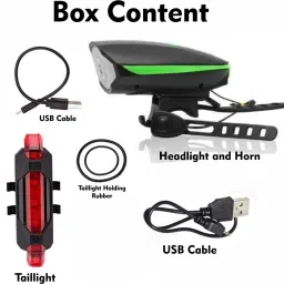dstechbar Cycle Headlight and Horn with Red Taillight USB Rechargeable (Combo) LED Front Rear Light Combo image 2