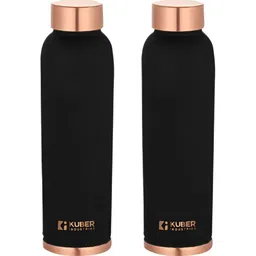 Kuber Industries Black & Copper-Toned Set of 2 Copper Solid Water Bottle-22