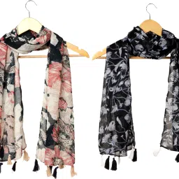 Floral Print Chiffon Women Multicolor Scarf, Stole-image-79