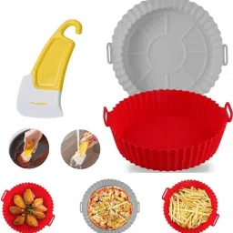 3-Pack , 2 PC Silicone air fryer tray with 1 PC Food scrapper Airfryer Grill Pan-11