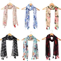 Printed Chiffon Women Multicolor Scarf, Stole, Fancy Scarf-image-56