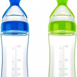 Presents 2 Pcs Soft Silicone Baby Food Feeder Squeeze Bottle for Solid Food with Dispensing Spoon Squeeze Feeder with Spoon - Spoon Bottle for Baby 90ml Feeder-6