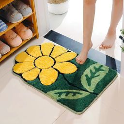 Green, Yellow Velvet, Rubber, Cotton Area Rug-image-56