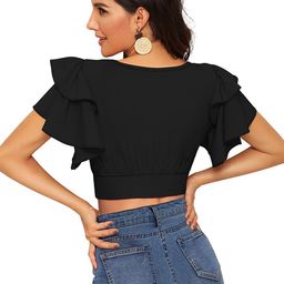 Sitanjali Flutter Sleeve Blouson Crop Top image 3