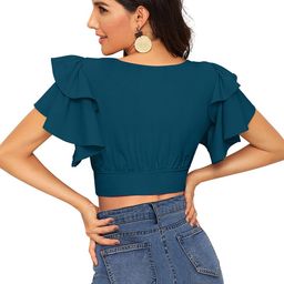 Sitanjali Flutter Sleeve Blouson Crop Top image 2