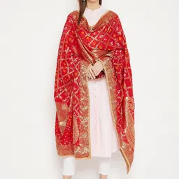 Clora Creation Red & Golden Woven Design Dupatta image 5