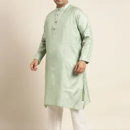 SOJANYA PLUS Men Plus Size Green Woven Design Kurta & Churidar Comes With a Nehru Jacket image 5