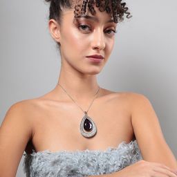 SOHI Silver-Plated Oval-Shaped Artificial Stones Studded Pendants With Chains image 5