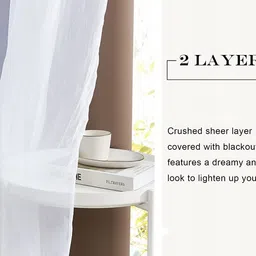 BFAM Brown & White Double Layer Black Out & Sheer Window Curtain image 5