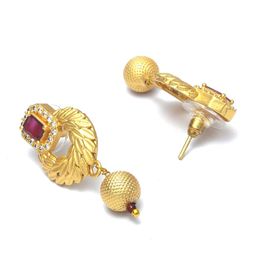 Priyaasi Gold-Plated Maroon & White Ruby & AD-Studded & Beaded Handcrafted Jewellery Set image 2